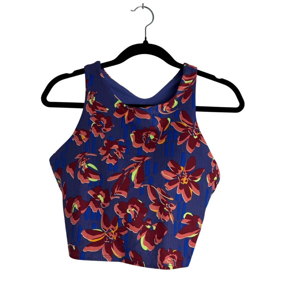 Athleta Conscious Crop Printed Sports Bra Tank Top Purple Floral D-DD+ Large NWT